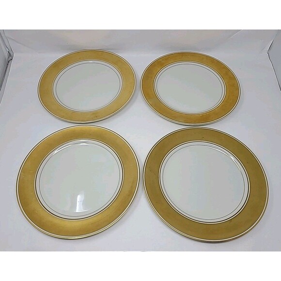 Fitz & Floyd 10” Dinner Plate Charger Gold Rondelet 1978 Vintage Plate Set of 4